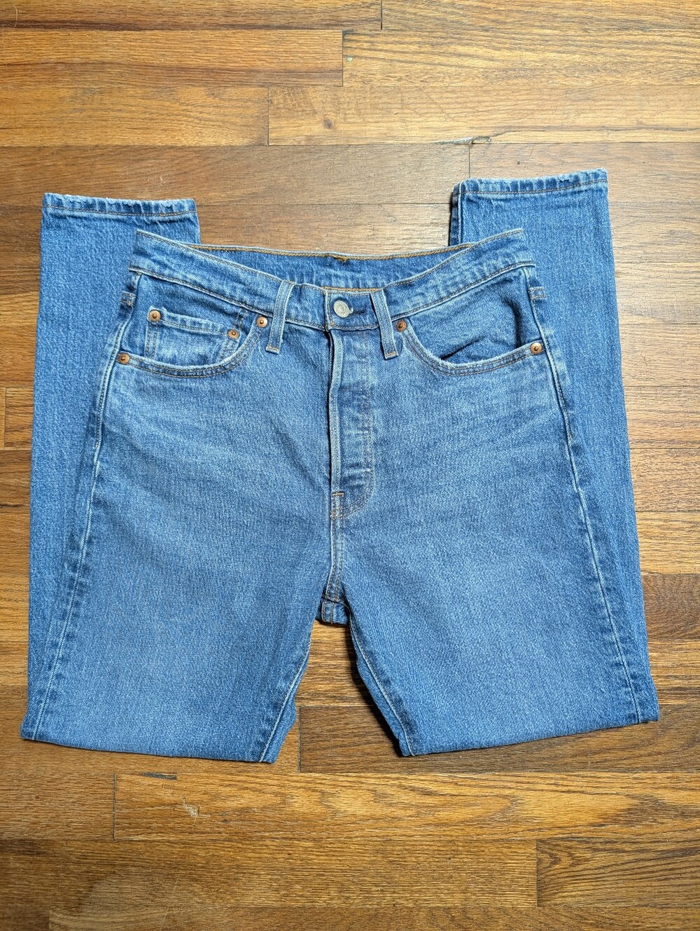 Levi's 501 Skinny Jeans FITS 28 Button Fly Medium Wash Denim Red Tab